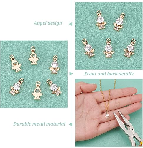 Miniatura 4 de DICOSMETIC 20 dijes con temática de espíritu de ángel, ángel de la guarda, hada, micro pavimenta con circonita cúbica, dijes colgantes de latón,