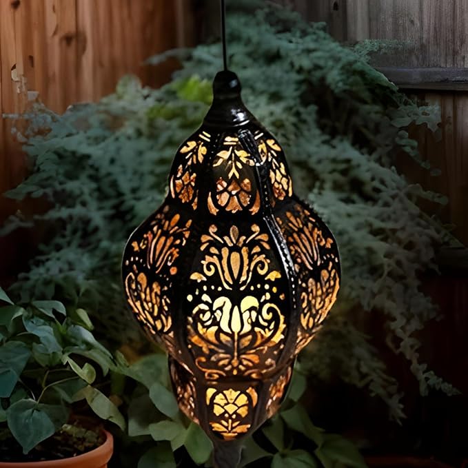 Generic Solar Lantern, Outdoor Lantern | Outdoor Solar Lanterns Waterdichte lamp - Hangable Iron Art Garden Lamp met haak, schaduweffecten Retro -decoratie voor patio, achtertuin, photo 3