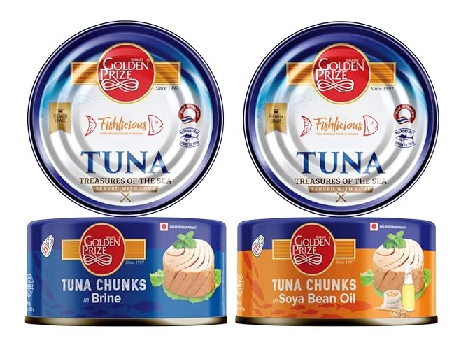 Golden Prize Combo - 1 x Tuna Chunk in Brine and 1 x Tuna Chunk in Soyabean Oil (2 x 185gms Each)