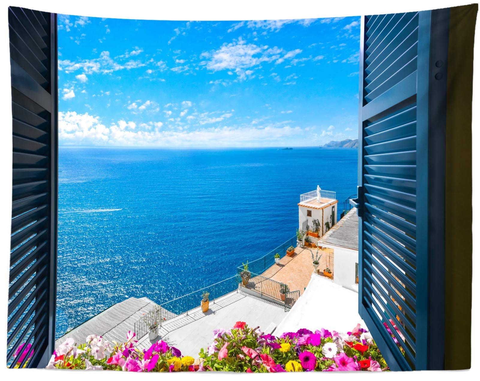 Rusty Window Coast Amazon.com: CORFOTO Window View Mediterranean Tapestry Wall Hanging ...