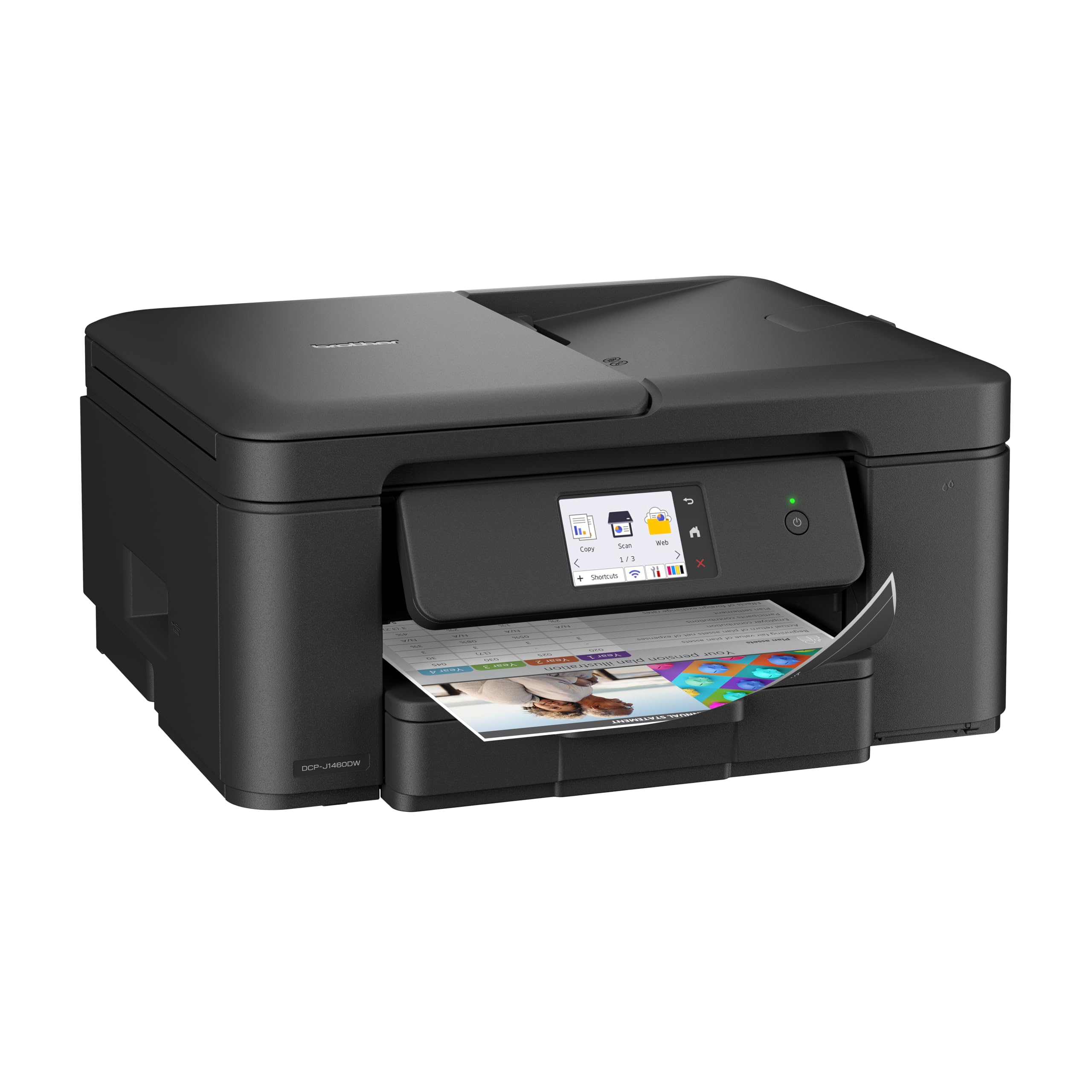 Brother DCPJ1460DW |Multifunzione inkjet a colori | 16 ipm |Duplex in stampa |Touchscreen 6.8 cm |Cassetto 150 e ADF 20 fogli |WiFi e USB |Stamp e Scan mobile|Cartucce inbox da 200 pag