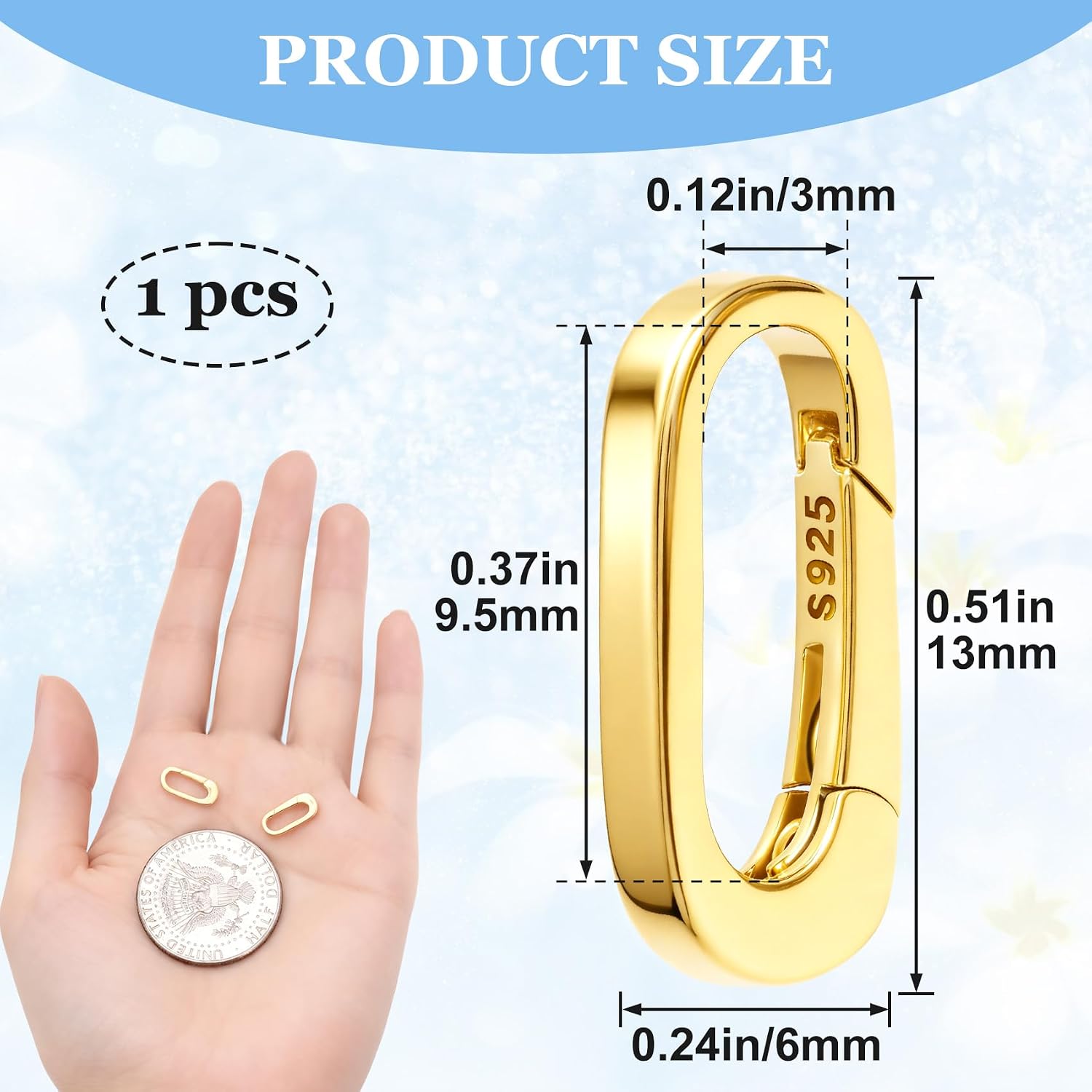 18K Gold Plated Pendant Clasps, 925 Sterling Silver Oval Jewelry Clasps Rings, 13mm Hypoallergenic Connectors Accessories for Bracelet Necklace Earring Keychain- Gold