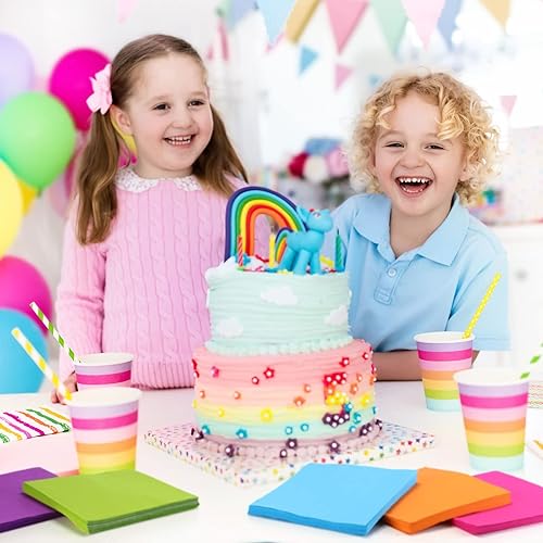 Miniatura 6 de Sherr 240 servilletas de almuerzo multicolores, desechables, suministros de fiesta de arco iris, servilletas de neón, servilletas de papel,