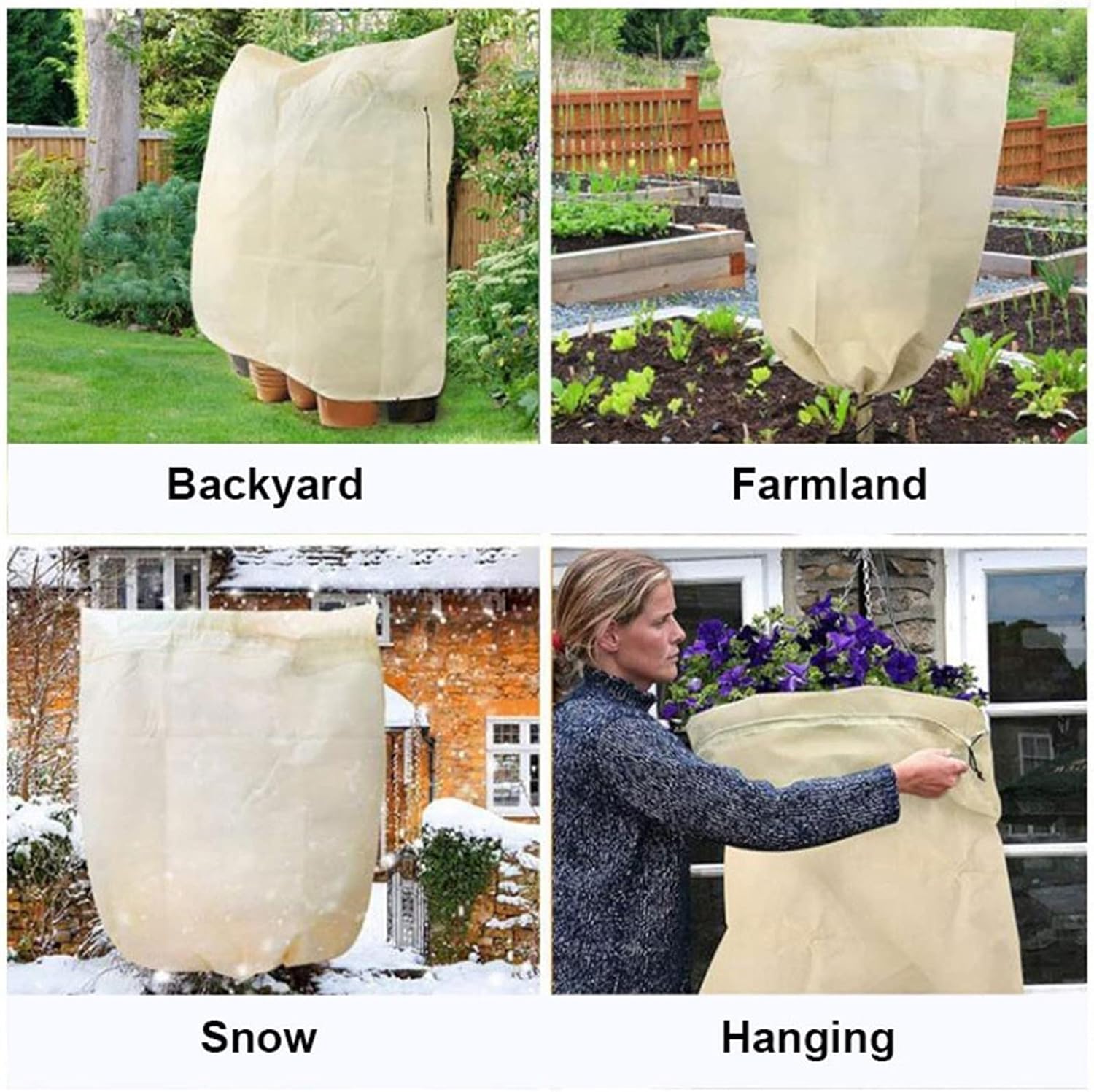 Melairya Plant Covers Frost Protection Bag Large Size Drawstring Plant Covers with Zipper Winter Reusable Plants Jacket for Fruit Tree Shrub Potted Plants (Color : Beige, Size : 200x240cm)
