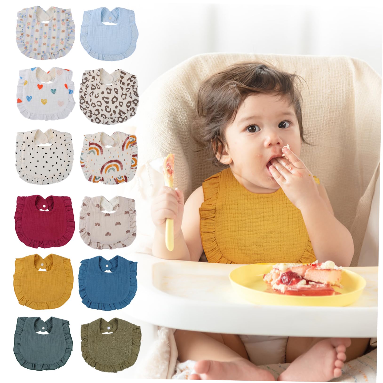 VALICLUD 12pezzi Bavaglini Assorbenti Muslin Per Ragazzo Ragazza Bavaglini Regolabili Con Chiusura Pulsante Per Pappa e Sbavature Unisex Morbido e Assorbente Per Comfort Quotidiano