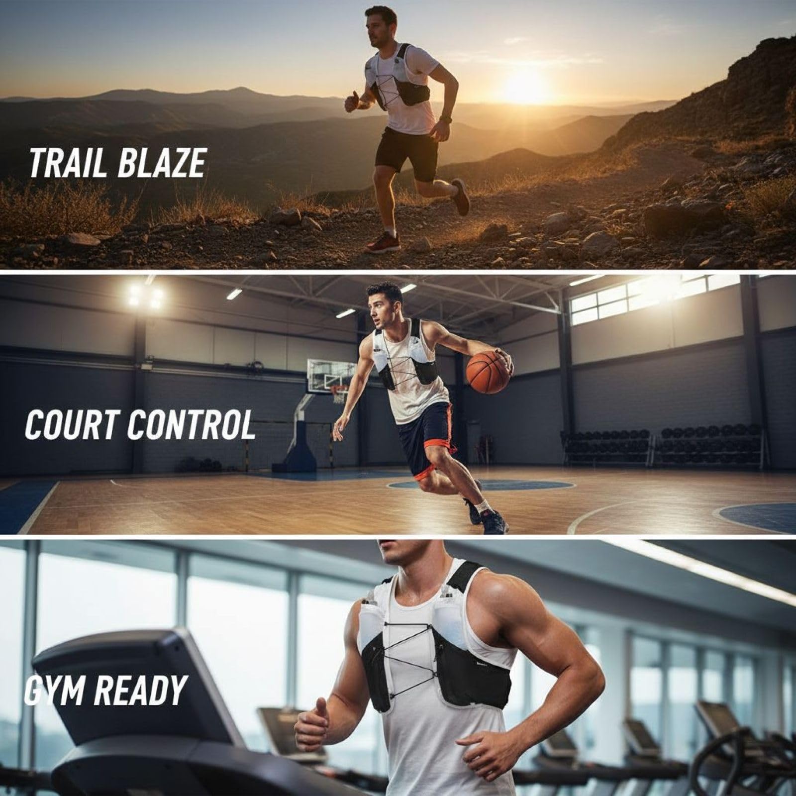 Laufweste für Herren mit 2 weichen Flaschen, 241 ml, niedrige Wasserweste mit verstellbaren Brustgurten, geeignet für Fitnessstudio, Training und Basketball