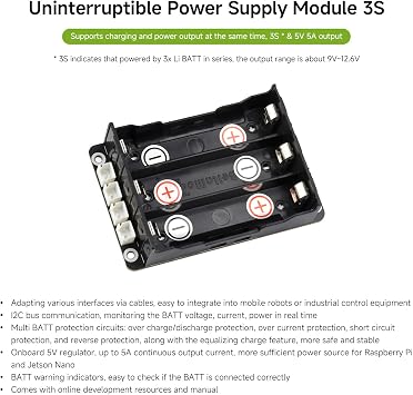 Waveshare Uninterruptible Power Supply (UPS) Module, Supports Charging and Power Output at the Same Time, 3S & 5V 5A Output, Compatible with Raspberry Pi Board