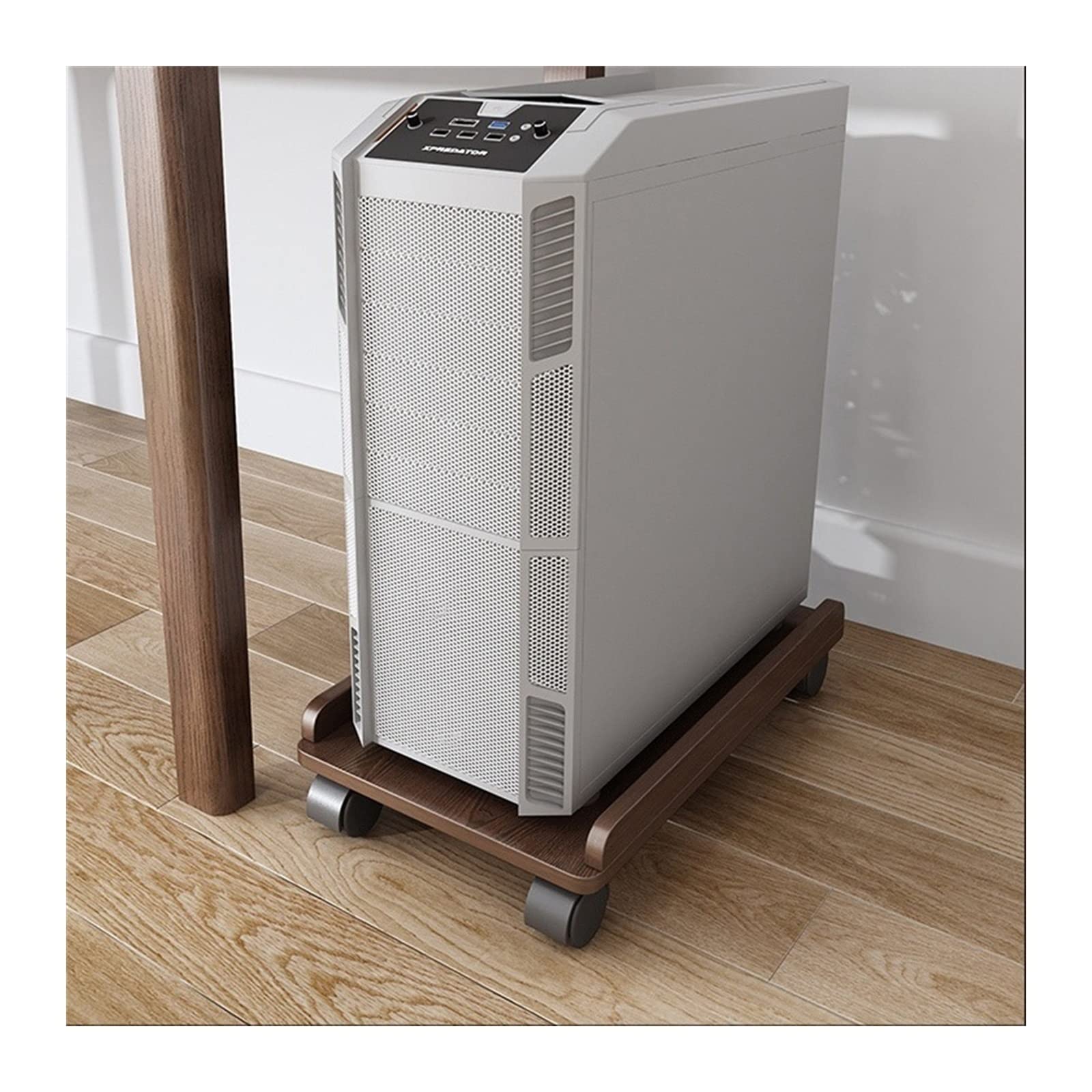 Supporto per CPU Mobile per PC Tower sotto la scrivania, Carrello Porta CPU in Legno, Supporto da Pavimento per Case PC con 4 Ruote girevoli, Adatto alla Maggior Parte dei Supporti,Brown