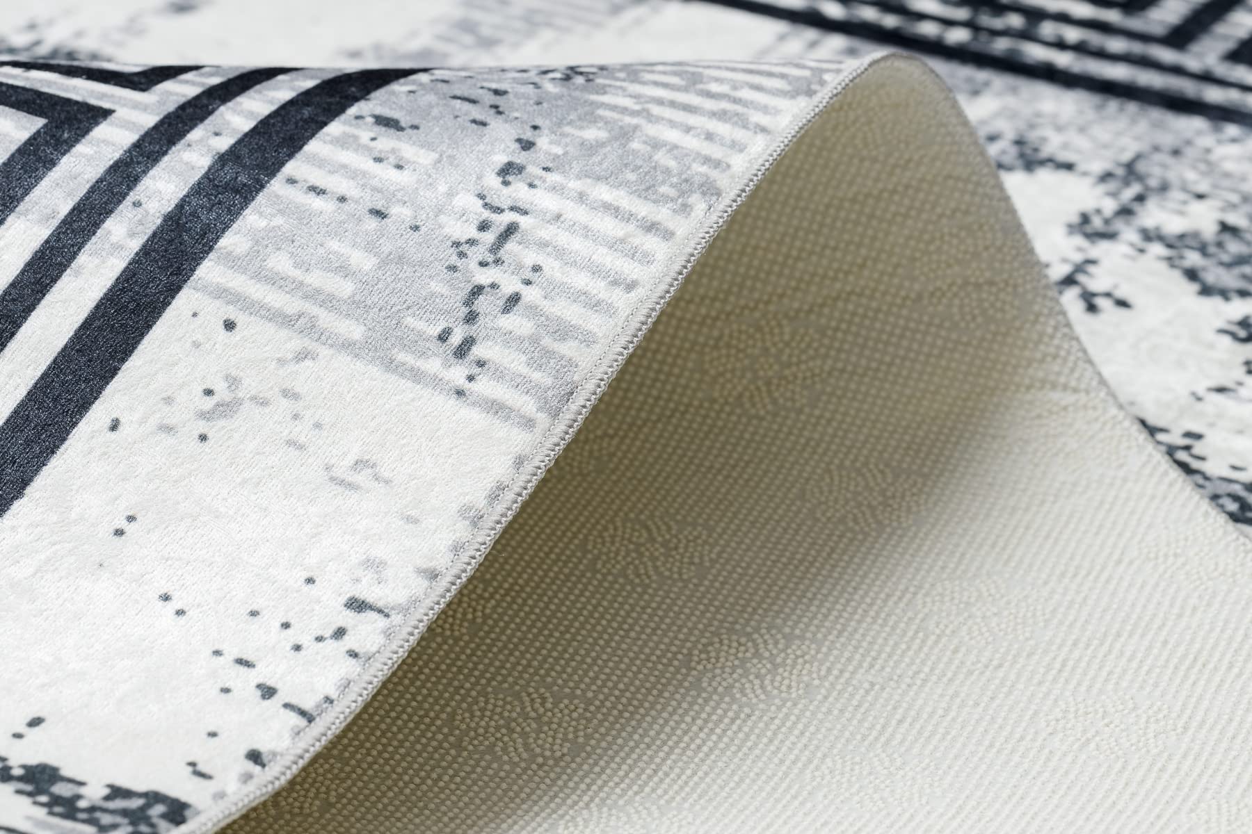 rugsx Tappeto moderno lavabile ANDRE per la camera dei bambini, il soggiorono, la hall, la moquette lavabile in lavatrice, Marmo, Greco, antiscivolo - nero/bianco 160x220 cm