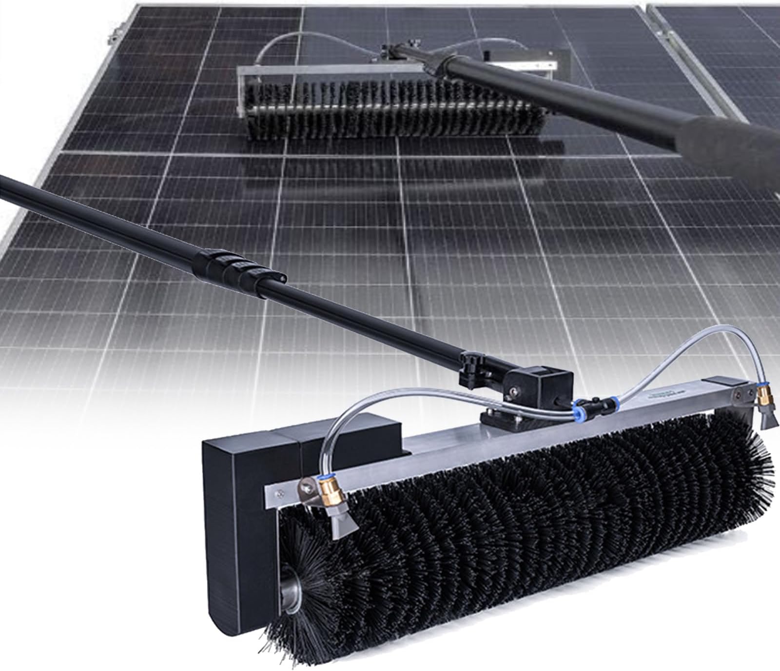 Solar Panel Cleaning Brush with Telescopic Rod for Efficient Roof Maintenance and Photovoltaic Panel Care