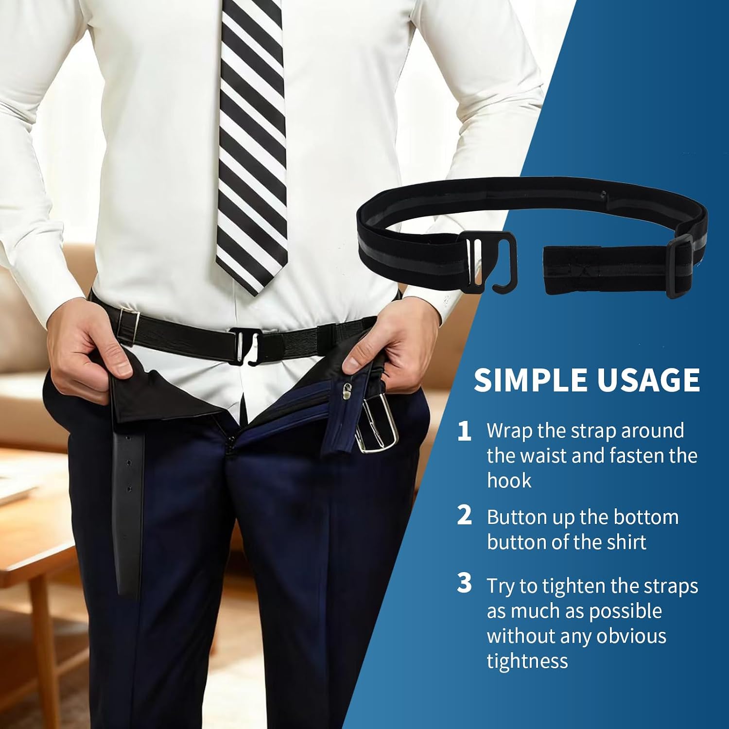 Shirt Stays for Men, Shirt Stay Belt, Adjustable Tucker for Men Formal Wear and Uniform, Elastic Belt Style Keepers