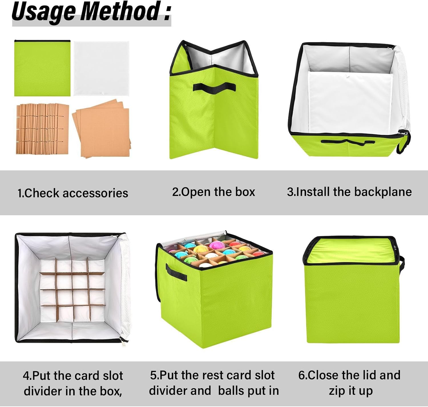 Yellowish Green Solid Color 13 Inch Christmas Ornament Storage Box with Lid - Holiday Decor Storage Containers, Stores 64 Ornaments, 3 Inch Cube Compartments