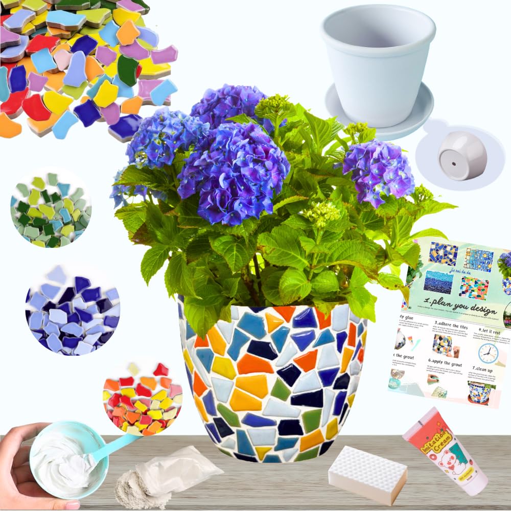 jiezaidada Premium Mosaic Art Craft Kit for Adults, Decorative Plant Pots DIY with All Materials to Include, Beginner Friendly with Step-by-Step Guide, Home Decor Gifts for Holiday & Special Occasion