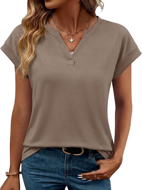Rapbin Bluse Damen Tops Sommer Kurzarm Bluse Damen Casual Elegant Oberteile Basic V-Ausschnitt Tank Top Outfit