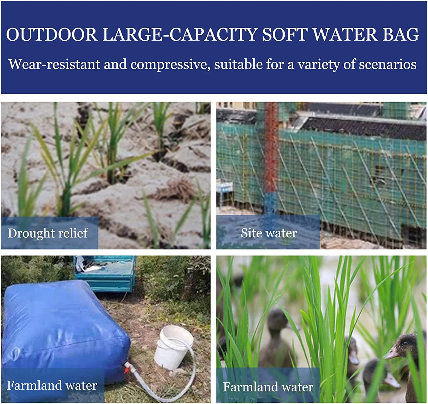 Vejiga de Almacenamiento de Agua Bolsa de Almacenamiento de Agua Tanque de vejiga de Agua Plegable, Contenedor de Agua de plástico Flexible portátil Cubo de Gran Capacidad, Barril colector de Agua de