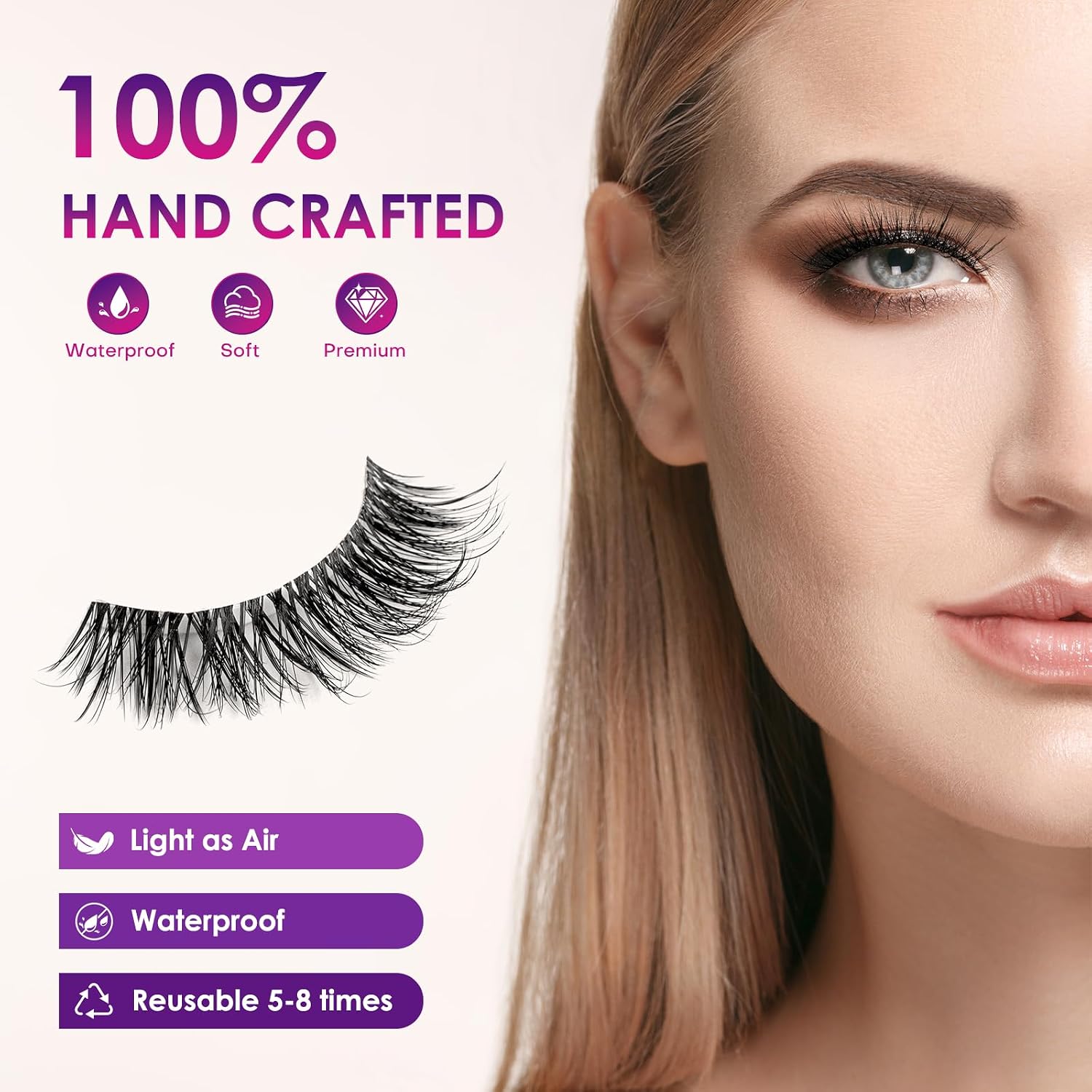 3D Faux Mink Lashes Eyelashes, 17MM Wispy Long Fake Strip Lashes, Multi-Dimensional Super Light, Soft and Waterproof (1P-D18)