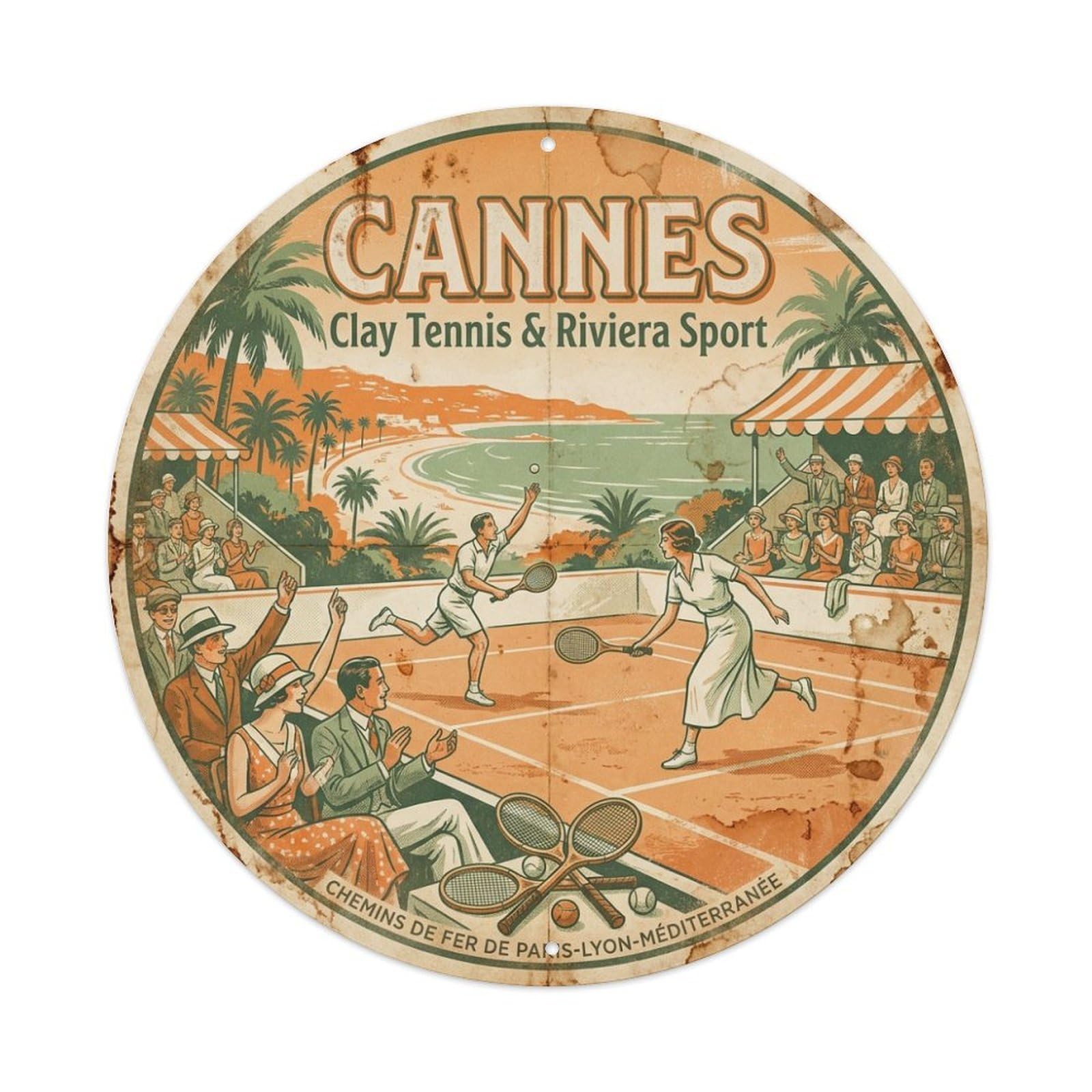 Coastal Travel Clay Tennis Riviera Sport Cannes France Metal Tin Sign