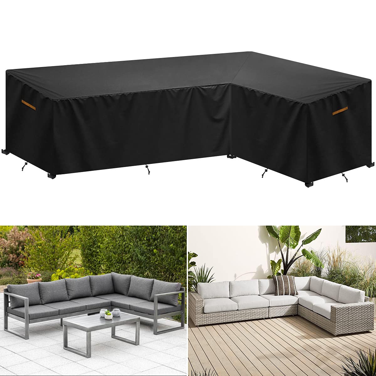 Gartenmöbel Abdeckung für L-Form Sofas (Linke Lang-Rechte Kurz) Ecksofa Abdeckplane mit Belüftungsöffnungen, Wasserdicht Lounge Abdeckung Loungemöbel Abdeckhaube 270x210x85x65/90cm