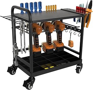 Nisorpa 3-Tier Tool Trolley Cart Storage Cart Workstation Tool Trolley Heavy-Duty Rolling Tool Box Multi-Function Workshop Garage Diy Tool Storage Trolley