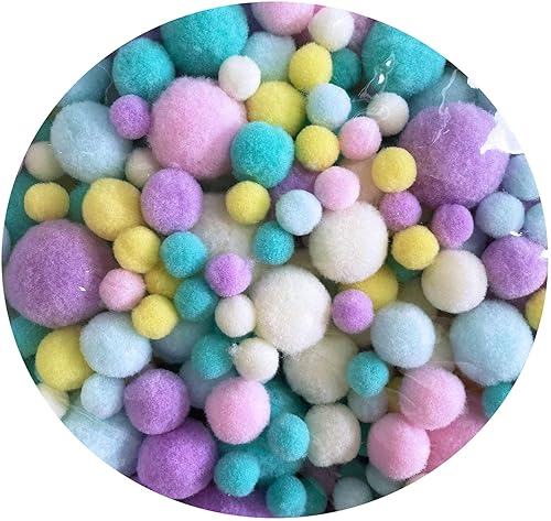 Miniatura 4 de Jxpinet 1000 pompones de 5 tamaños de 1 a 1.2 in, bolas de pompones peludos, bolas de pompones surtidos para decoración de arte y manualidades