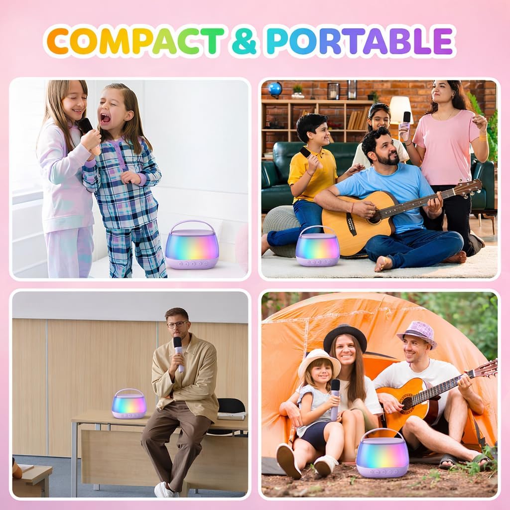 Kids Karaoke Machine with 2 Wireless Microphones, Bluetooth Speaker with Voice Changer & LED Lights, Portable Singing Toy Gift for Boys & Girls Ages 3–12 - Image 8