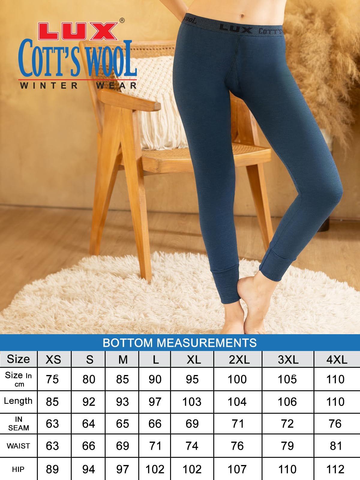 Cott's Wool Women's Pack of Thermal Trouser_LAD_BU_TRO_95_1PC Blue - Image 6 thumbnail