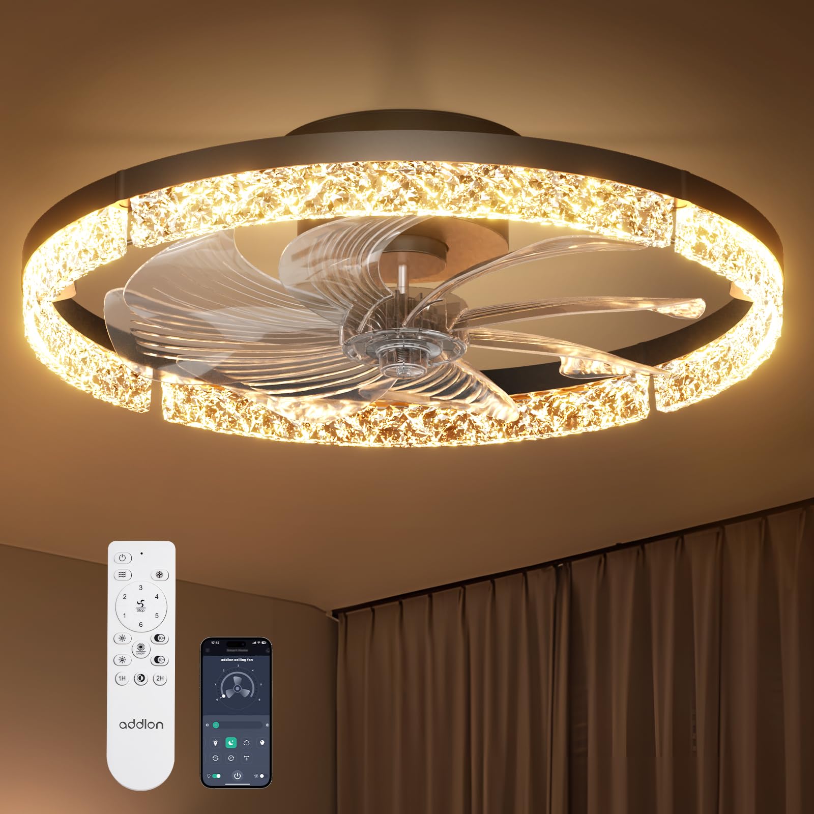 addlon 20" Ceiling Fans with Lights and Remote, Low Profile Fandelier