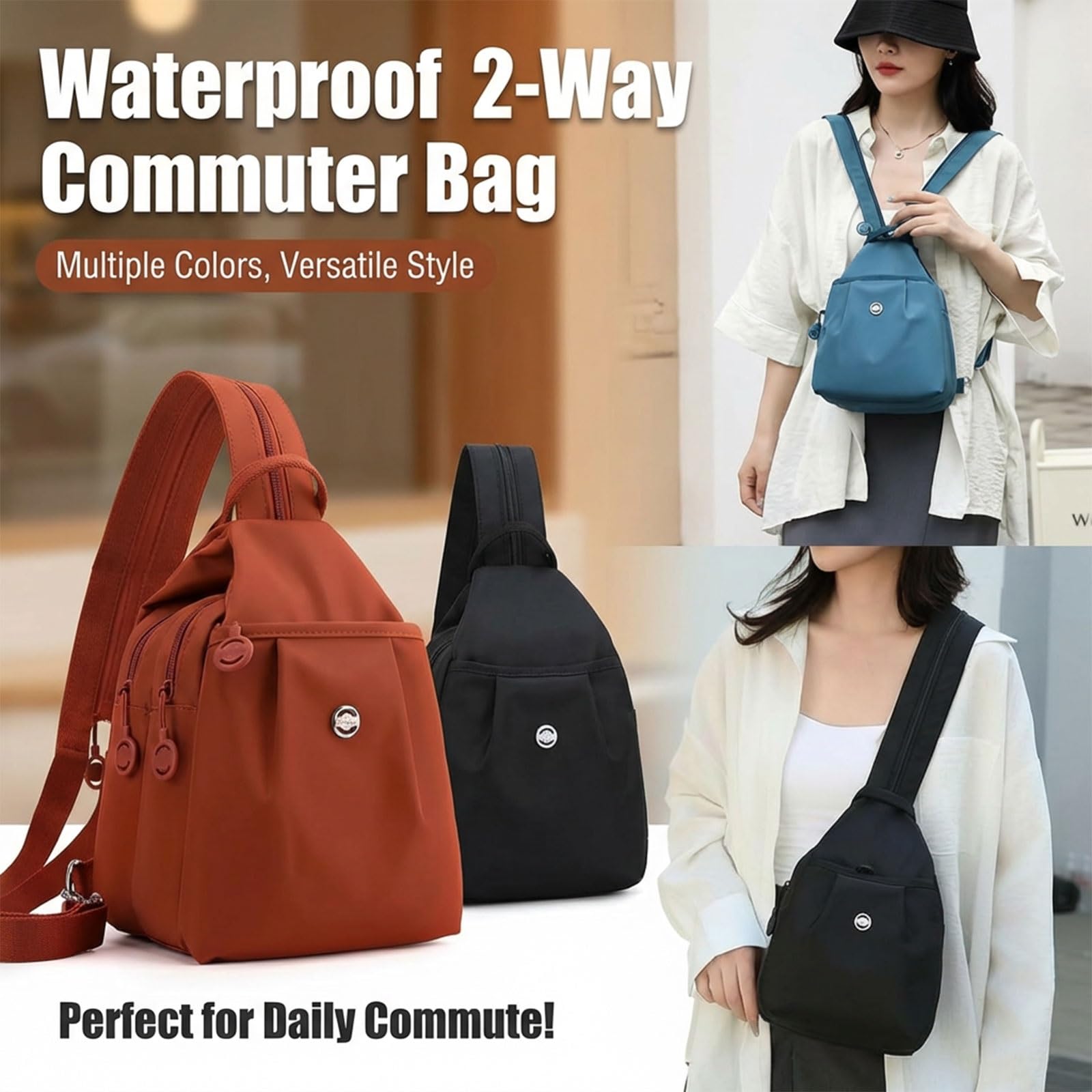 Mini Sac à Dos 3 en 1 Antivol Femmes Grande Capacité Oxford Bordeaux