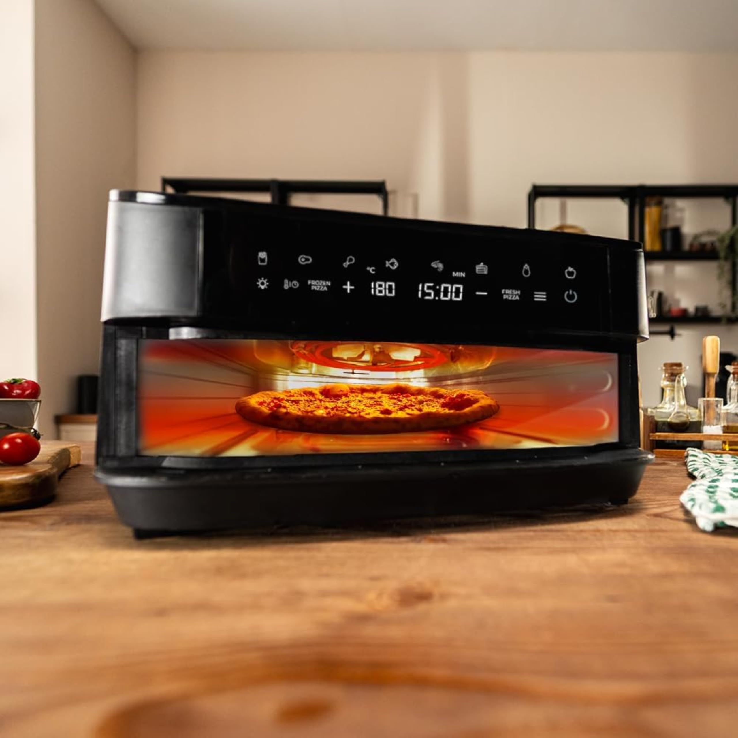 Cecotec Horno Eléctrico para Pizza de 7L Pizza&Fry 7000. 2200W, Pizzas de 13 Pulgadas, Pantalla Táctil, 8 Programas, Temperatura Ajustable 40-230ºC, Piedra para Pizza, Resistencia Superior e Inferior