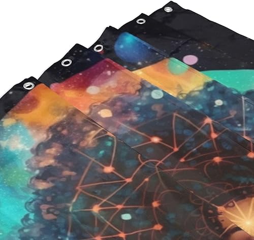 Miniatura 3 de YLATY3141 - Cortina de ducha con diseño de niña negra, juego de cortina de ducha de pelo explosivo, tela de noche estrellada, moderna, impermeable,