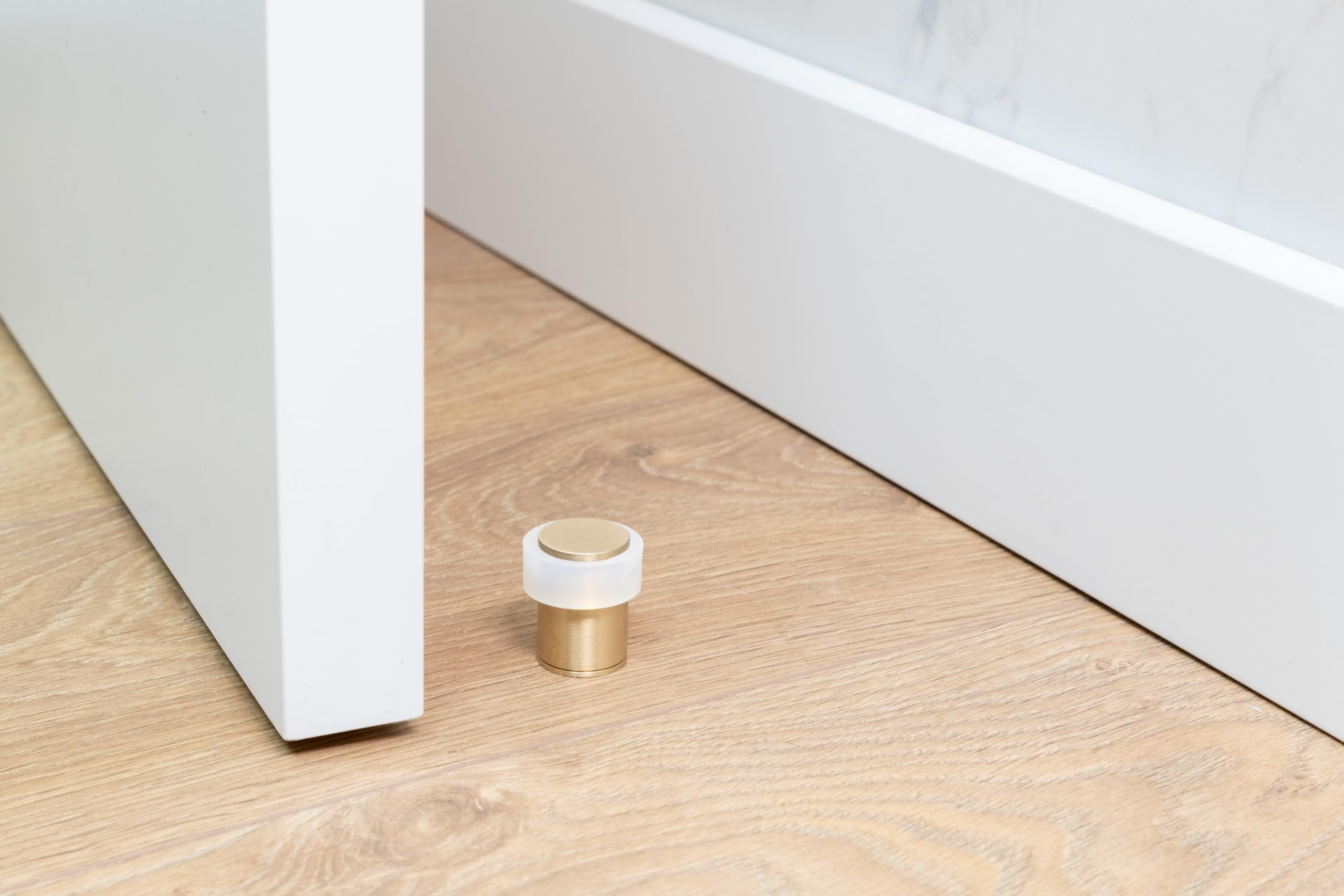 EVI Herrajes | Pack con 2 Fermaporte| Ø24 x 35 mm |Ottone Opaco con Gomma Bianca di Silicone Naturale | Compresi utensile, vite + tassello di fissaggio| I-180