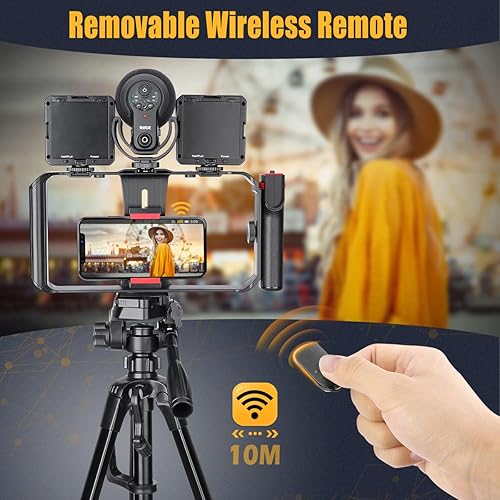 Miniatura 3 de Zeadio Aparejo de jaula de video para teléfonos inteligentes funda de vlogging para películas soporte de trípode estabilizador de teléfono con