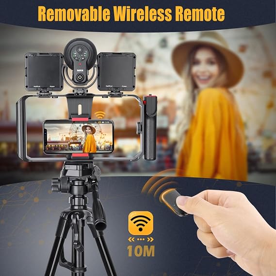 Zeadio Smartphone Video Rig, Phone Stabilizer Grip with a Detachable Side Handle, Universal Video Recording Cage, Compatible with All Smartphones for Vlogging Filmmaking Live Streaming
