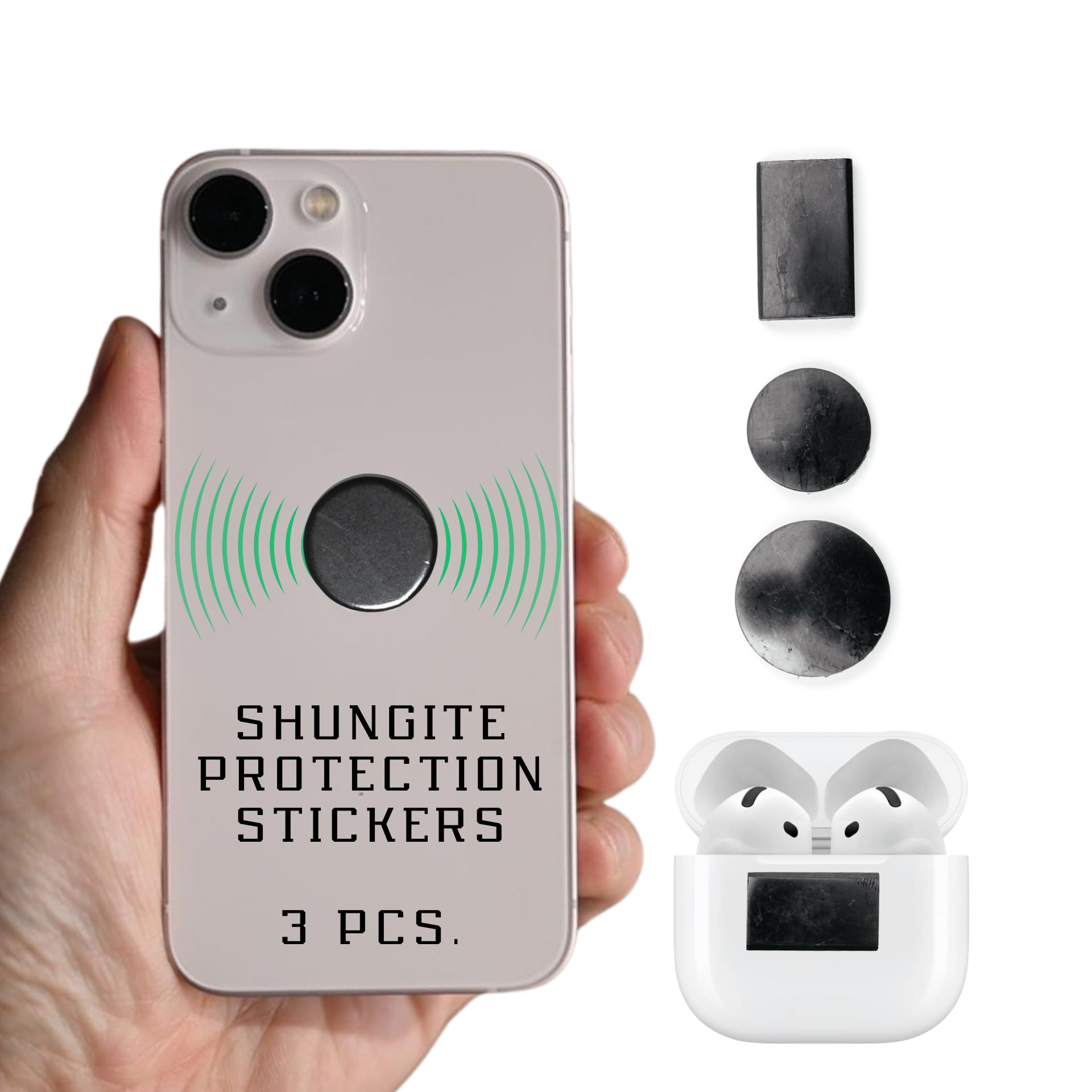 Shungite Stickers 3-Pack - Sample Size Genuine Russian Shungite Stone Plates - Natural Crystal Decals for Phone, Laptop, WiFi Router Harmony - iPhone Samsung Compatible Trial Set