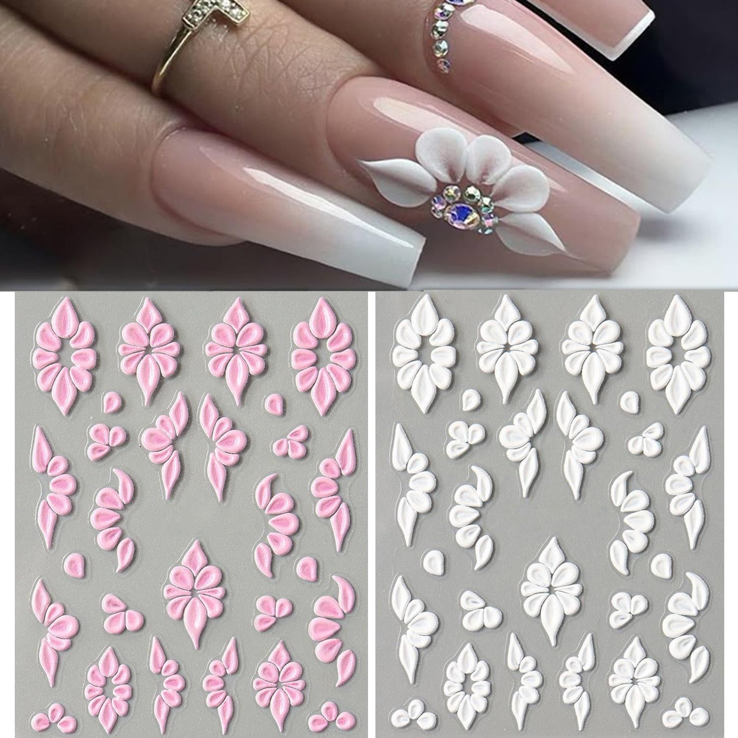 S.A.V.I 3D Self-Adhesive Nail Art Stickers – 2 Sheets Pink & White Floral Embossed Design, Easy Peel & Stick, Long-Lasting Manicure Decoration for DIY Nail Extensions & Professional Salon Use-image-46