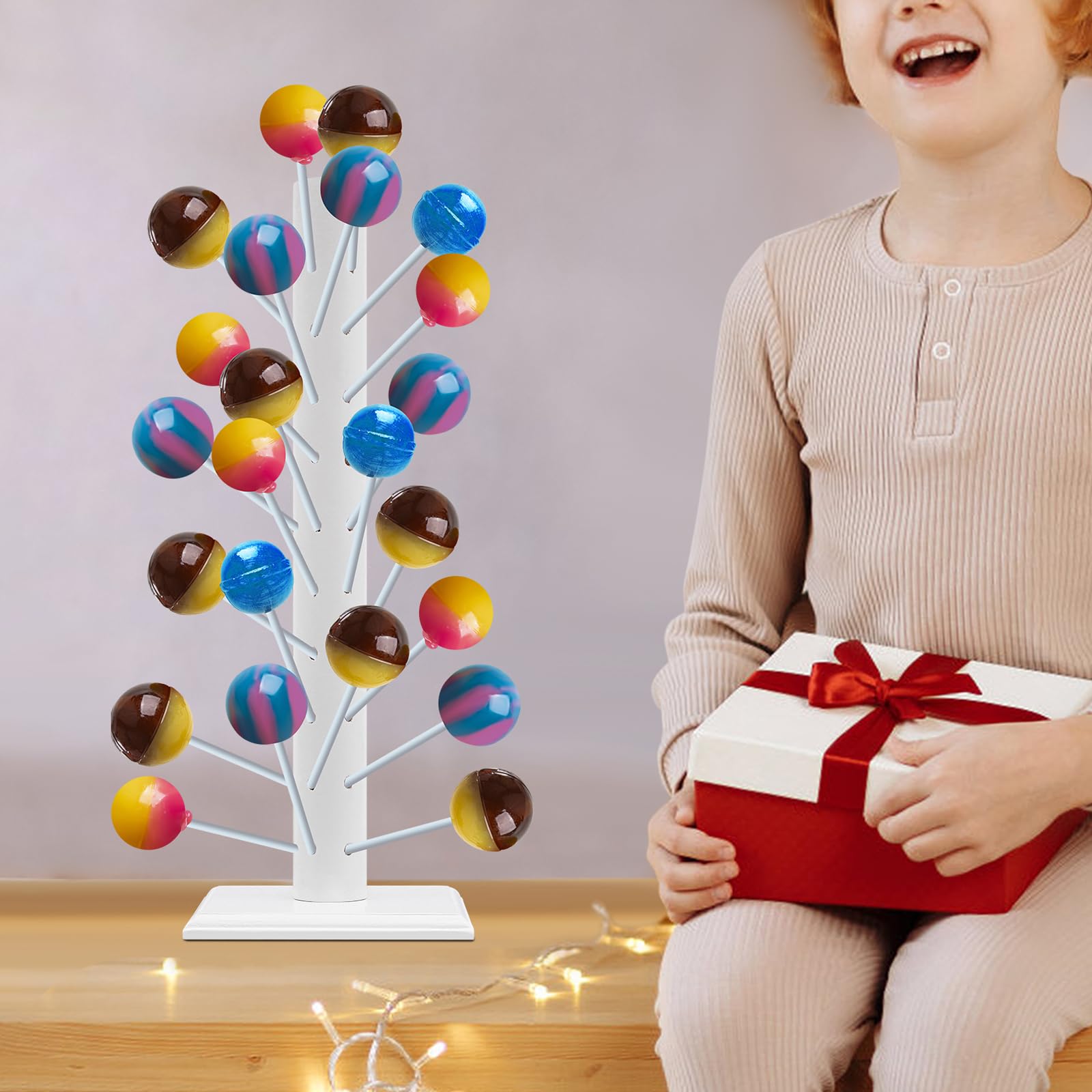 Soporte para piruletas de madera con 62 agujeros, para caramelos, para fiestas, cumpleaños, aniversarios, bodas, tiendas, cumpleaños, decoración (blanco)