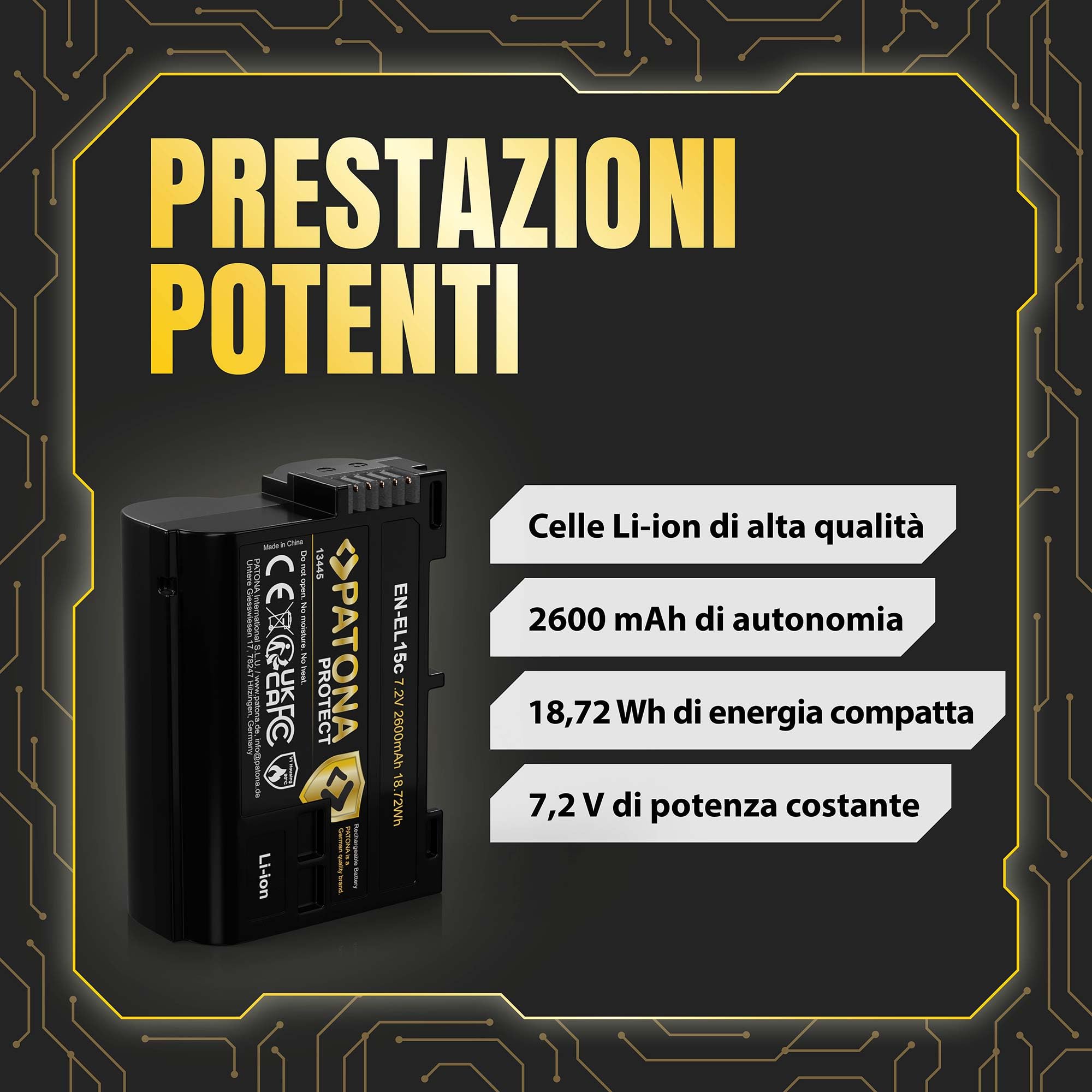 PATONA 2x Protect Batteria EN-EL15c (2600 mAh) – ricambio per Nikon EN-EL15 EL15b EL15c – compatibile con Z5 Z6 II/III Z7 II Z8 Zf D850 D780 D7500 – sensore NTC e guscio V1