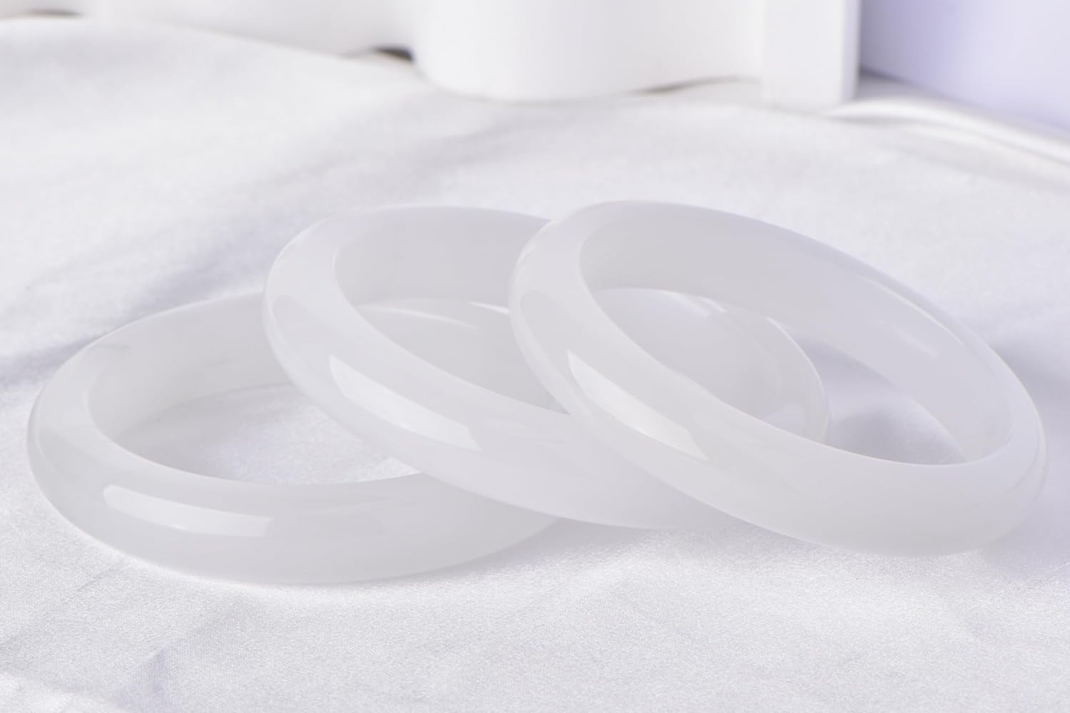 White Natural Jade Bangle Bracelet Tianshancui for Women Healing Protection Good Luck Natural Gemstone Fengshui Jewelry for Wife Mother's Day Gift for Mom 58-60MM