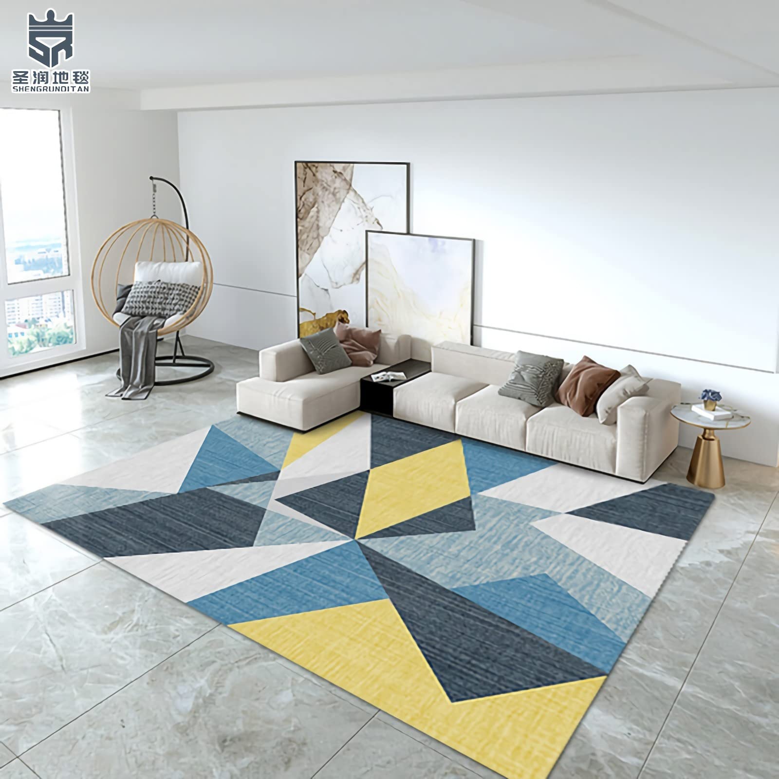 Teppich bettvorleger Schlafzimmer,Langlebiger Teppich Schwarz Blau Grau Geometrisches Design tischdeko Wohnzimmer,Teppich jugendzimmer 120x160cm