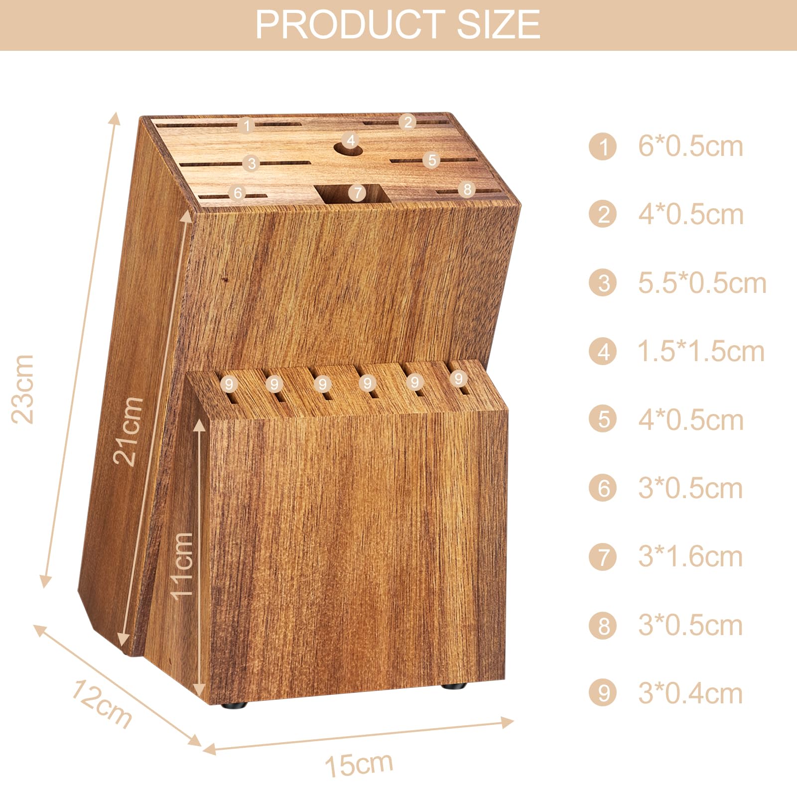 Range Couteaux de Cuisine, Bloc à Couteaux en Bois, Porte Couteau Universel, 14 Fentes, Bloc Couteau de Cuisine Vide avec Aiguiseur Intégré et Ciseaux, Pieds Antidérapants, Pin