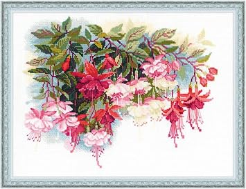 RIOLIS - Fuchsia 1398, Floral Cross Stitch Kits 1534"x1134, Cross Stitch Kits for Beginners & Advanced, Crossstitching Kits Adult, Counted Stitching Kits, Flowers Embroidery Kit