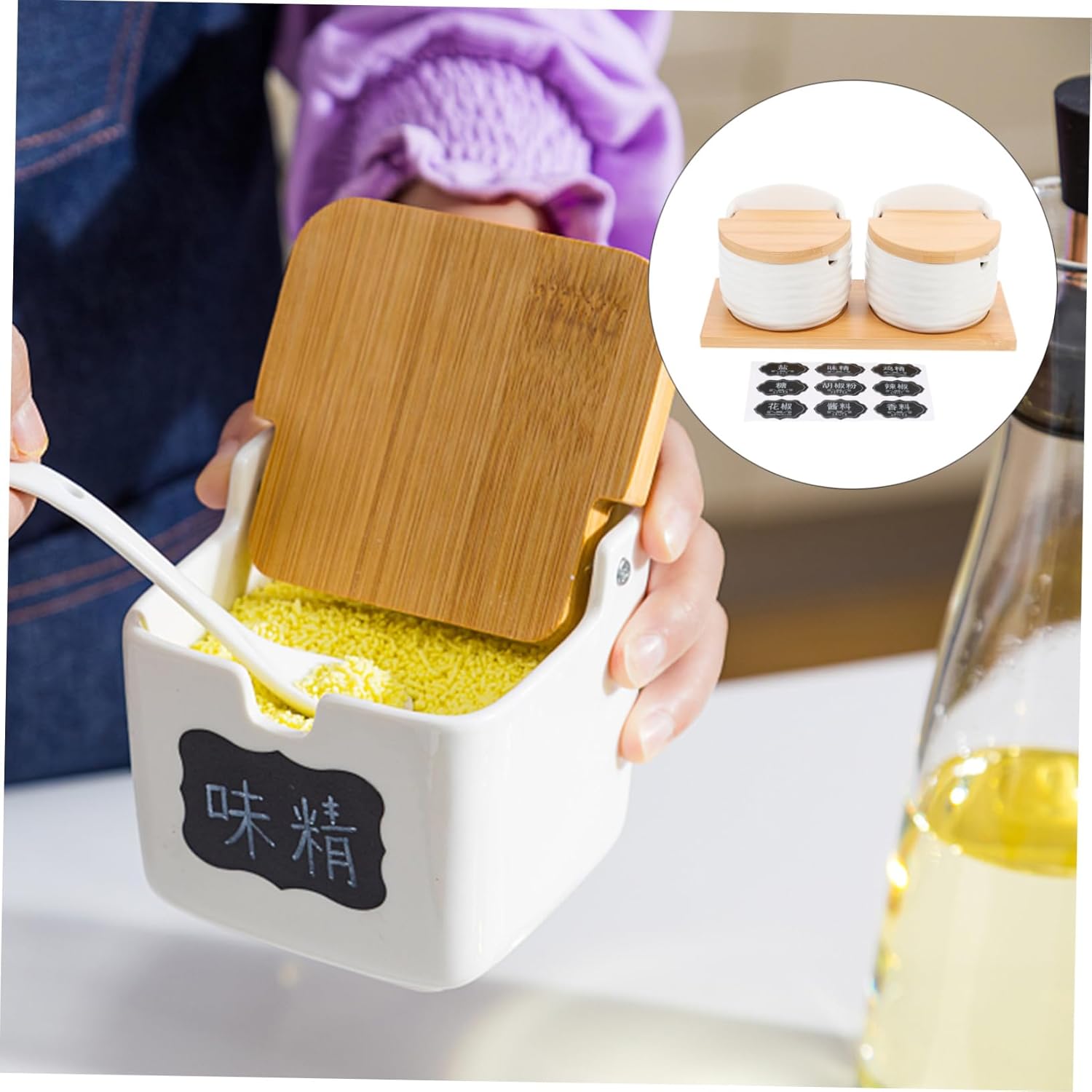 1Set Ceramic Spice Jars with Lids Kitchen Condiment Storage Pots for Seasonings Elegant Half Design for Organized Spice Cabinet