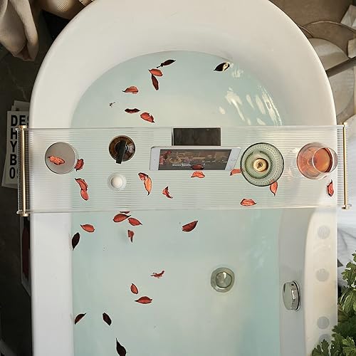 Miniatura 3 de Bandeja de bañera de acrílico para bañera, bandeja de bañera antideslizante con asas doradas cepilladas