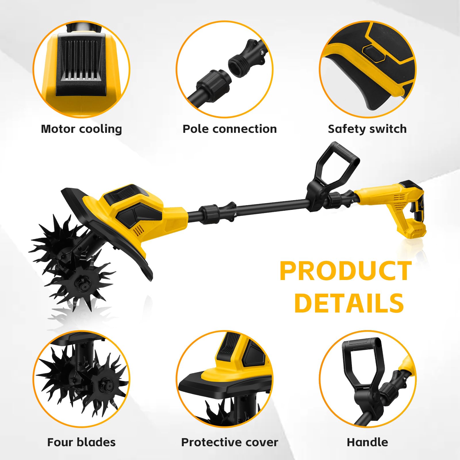 Motobineuse Électrique sans Balais 550W Compatible avec Dewalt 20V Batterie, Pliable, Largeur de Travail 32cm Profondeur 18cm Idéale pour Petits Massifs et Potagers (sans Batterie)