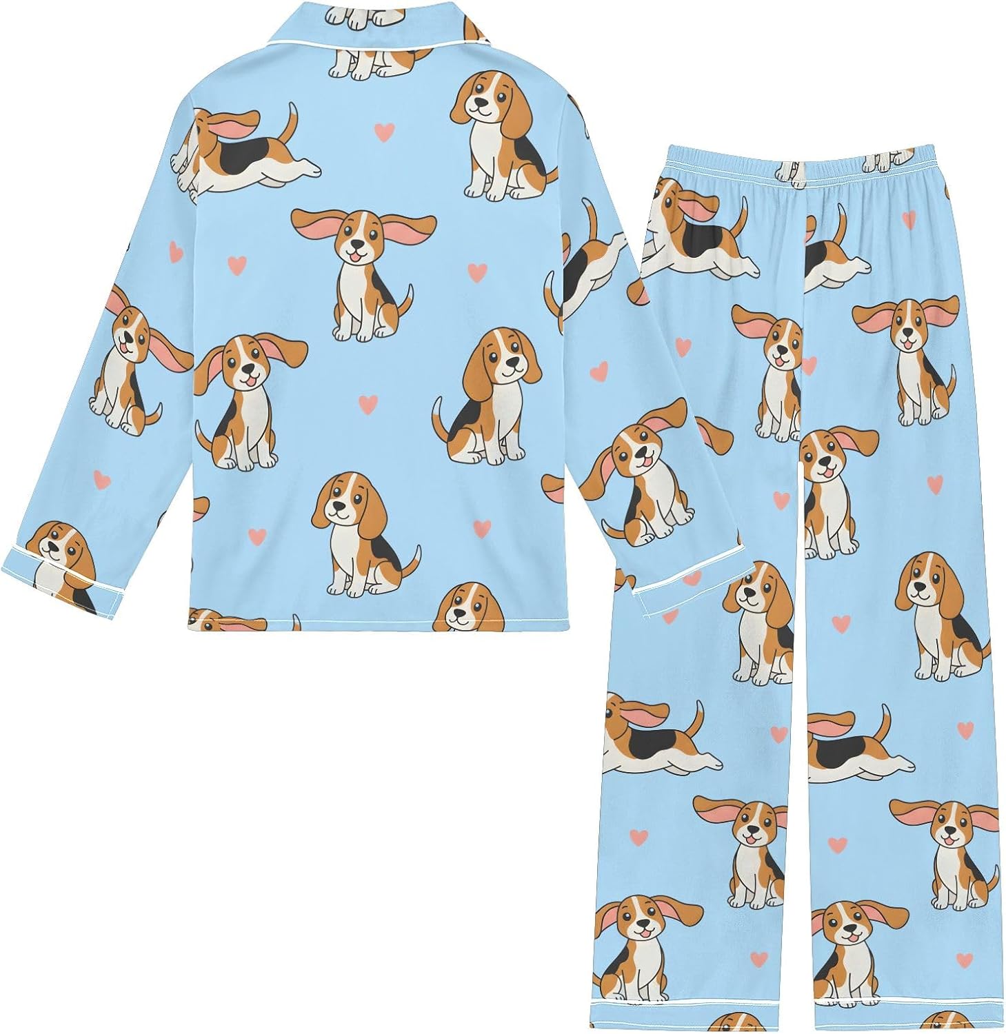 Kids Casual Satin Wear Set Heart King Charles Dog Pattern Unisex Relaxed Fit Clothing