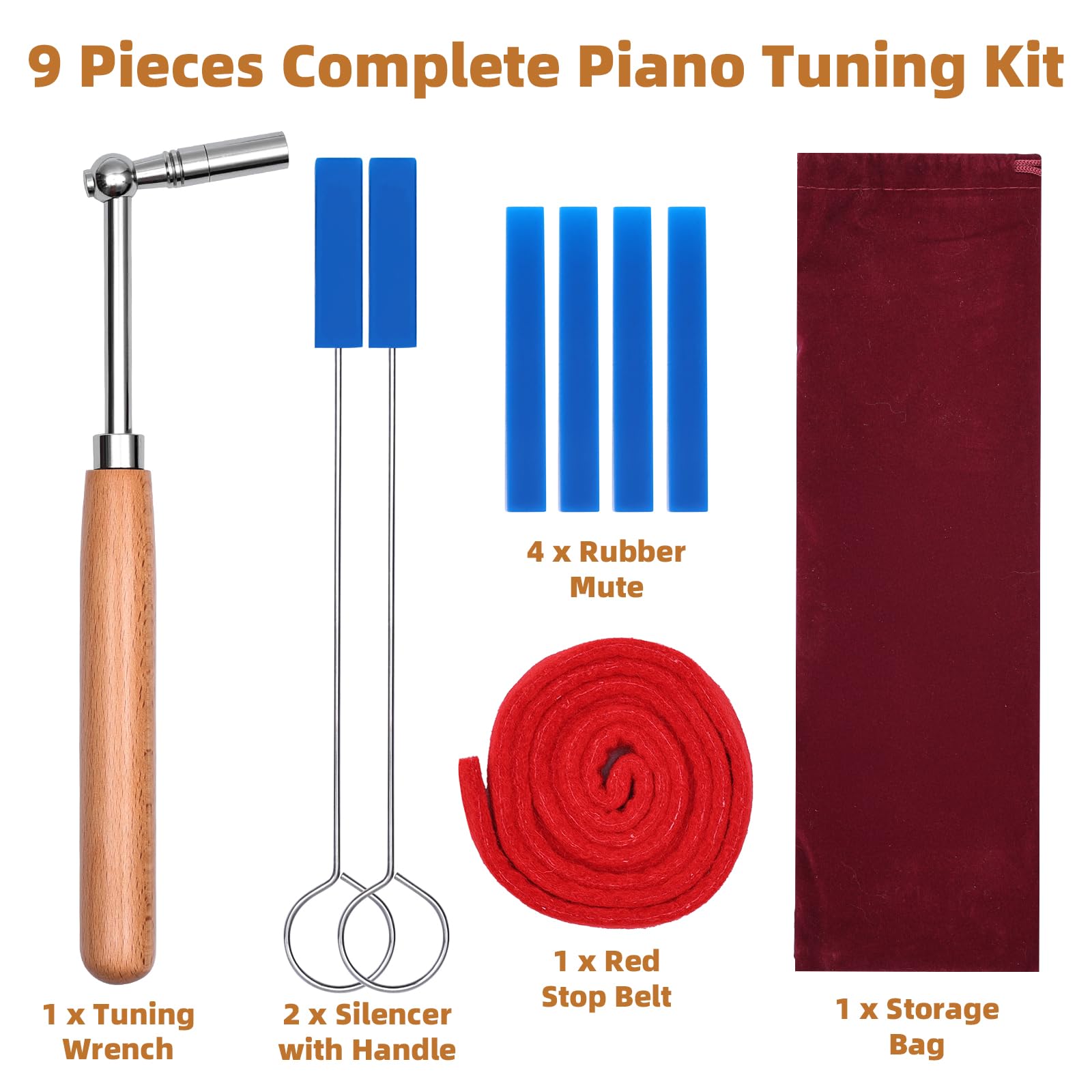 Piano Tuning Kit - 9 Piece Professional Set -7 Piano Tuning Kit - 9 Piece Professional Set -7