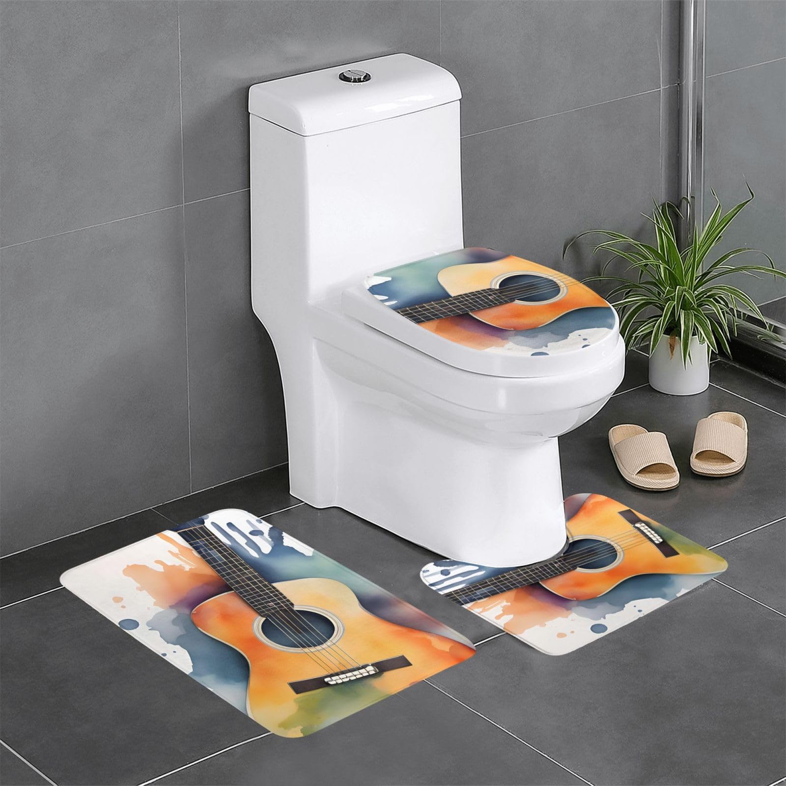 Tapis de salle de bain aquarelle guitare pour une décoration douce et zen