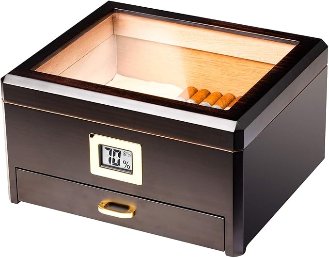 Amazon.com: Woodronic Cigar Humidor with Digital Hygrometer and Crystal ...