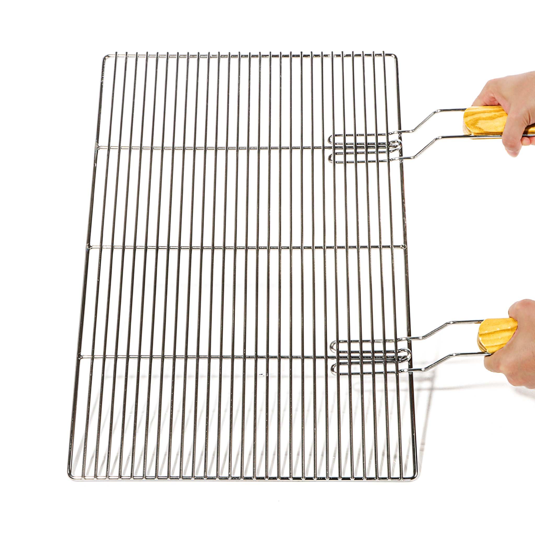 BBQ Grillrost Eckig 54x34cm aus Hochwertigem Edelstahl mit Handgriffen für Gasgrill, Kugelgrill usw.