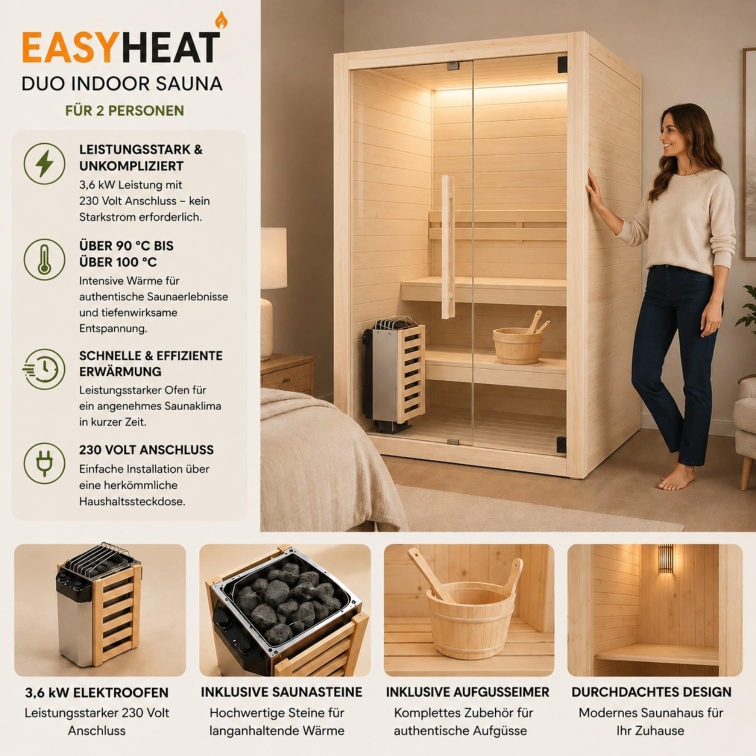 WELCON Easyheat sauna dla 2 osób | wewnątrz | 3,6 kW | 230 V